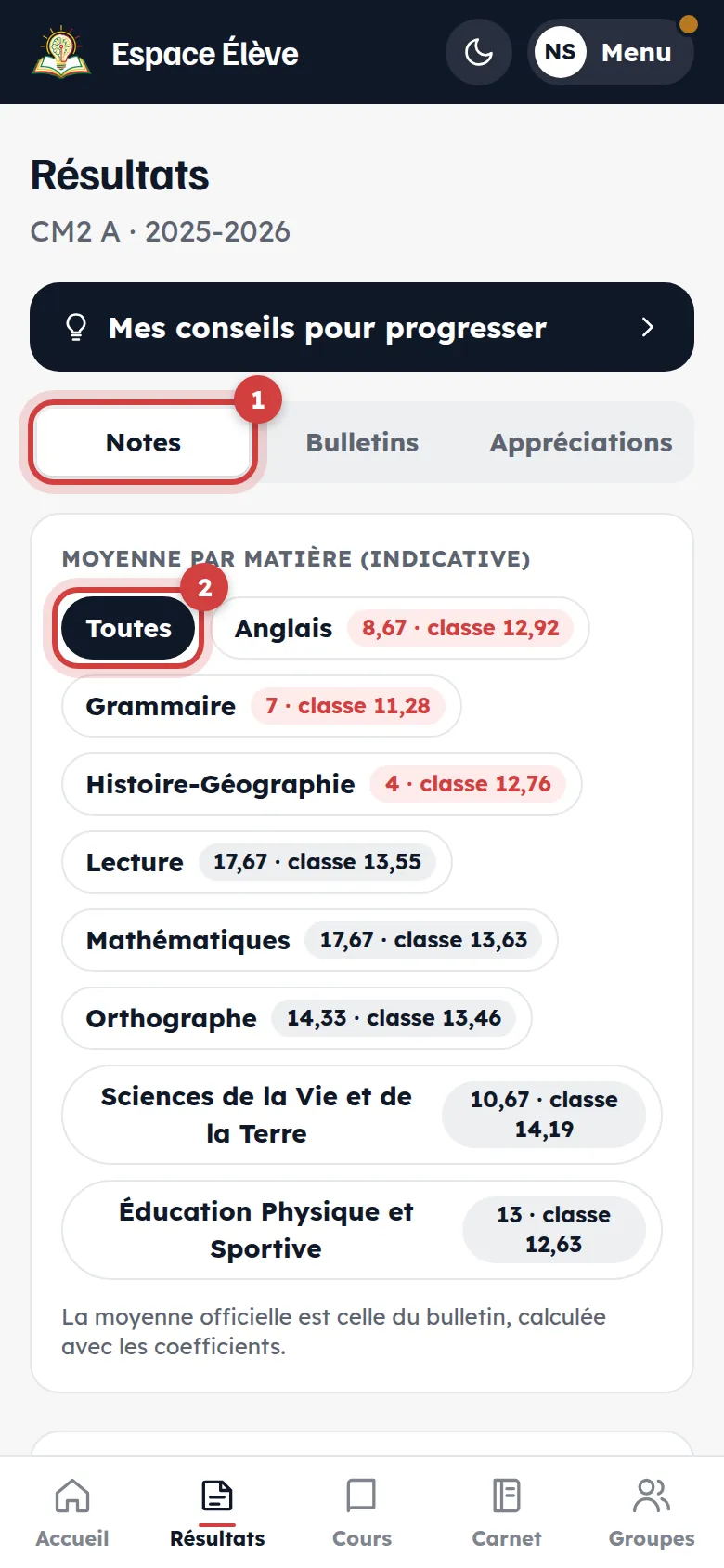 Notes et moyennes