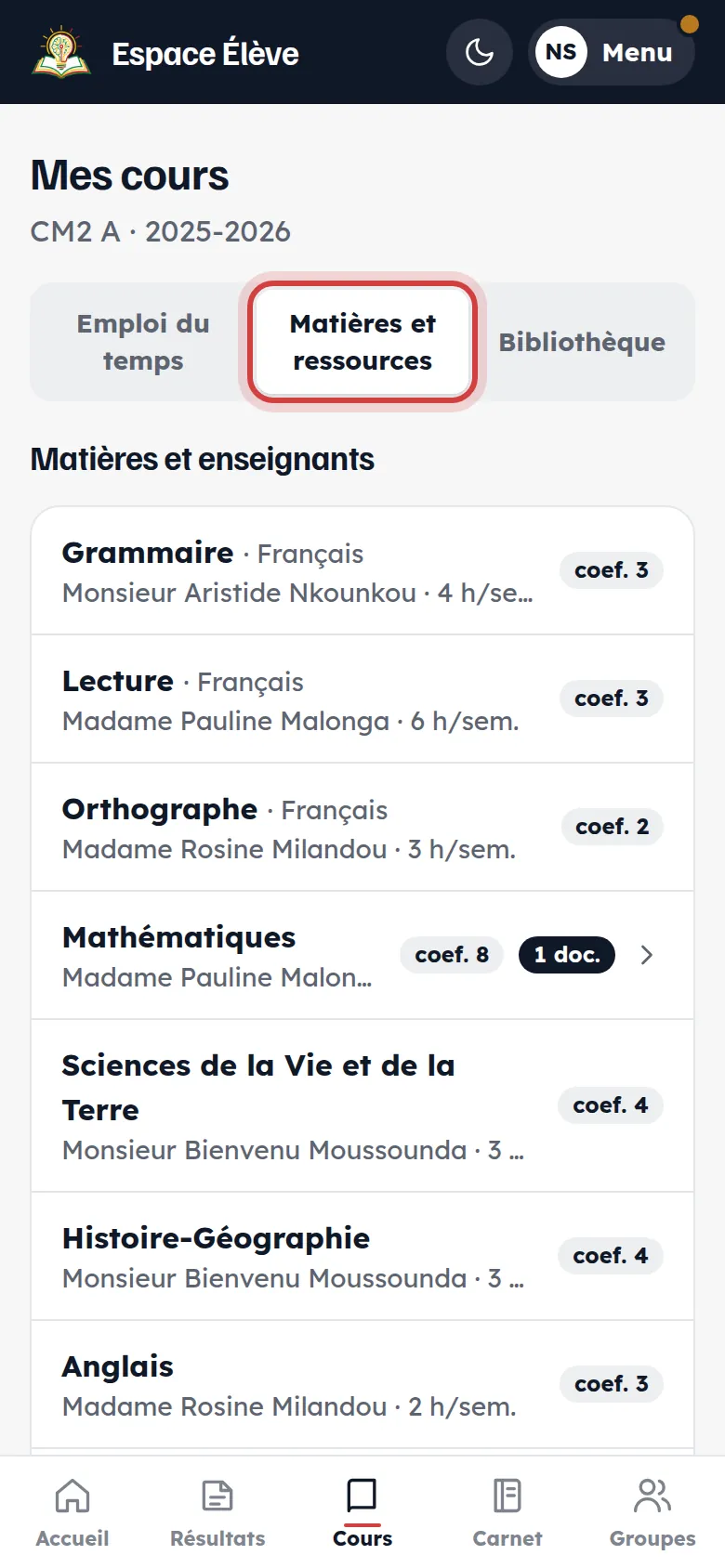 Matières et ressources
