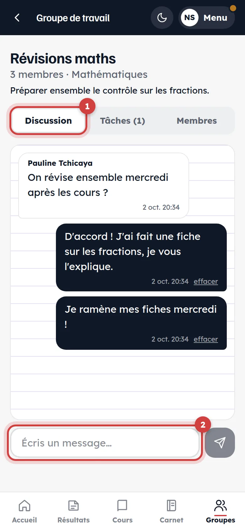 Discussion du groupe