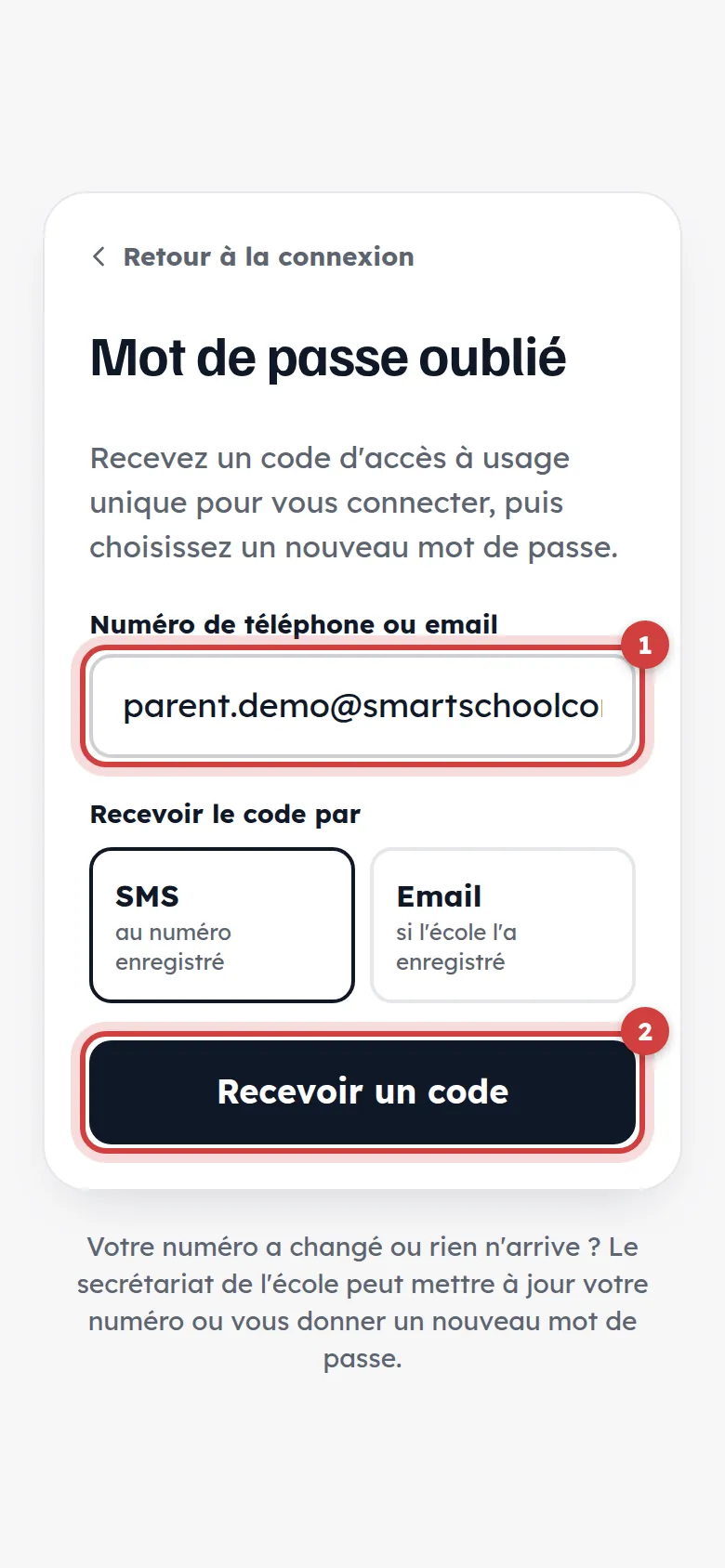 Page mot de passe oublié