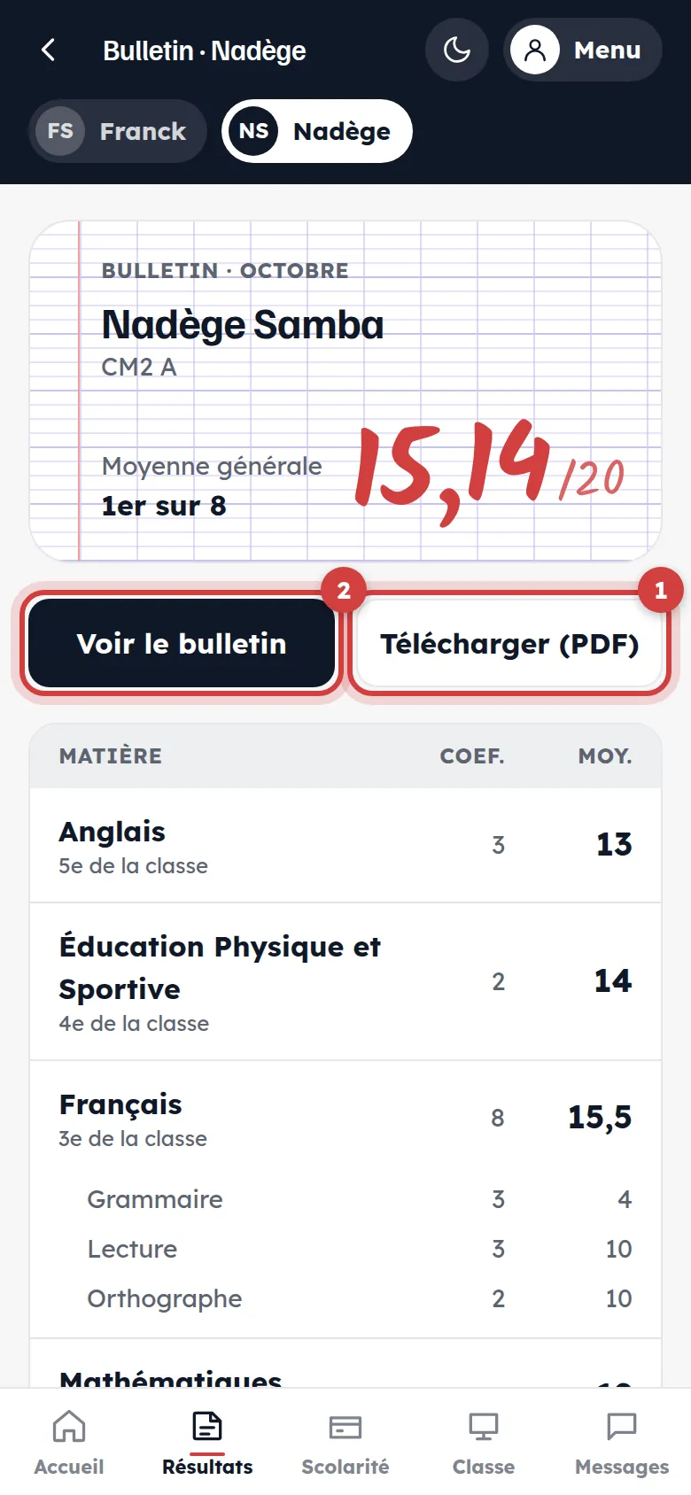 Bulletin détaillé