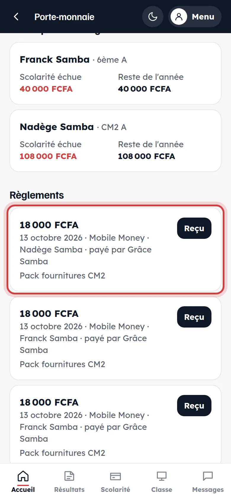 Liste des règlements