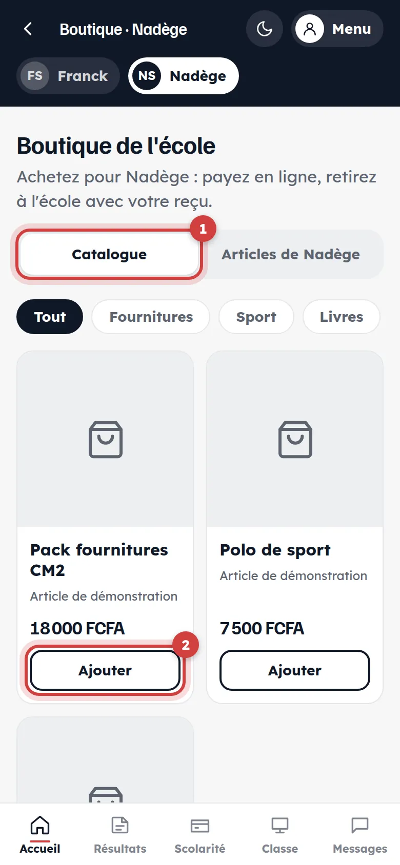 Catalogue de la boutique