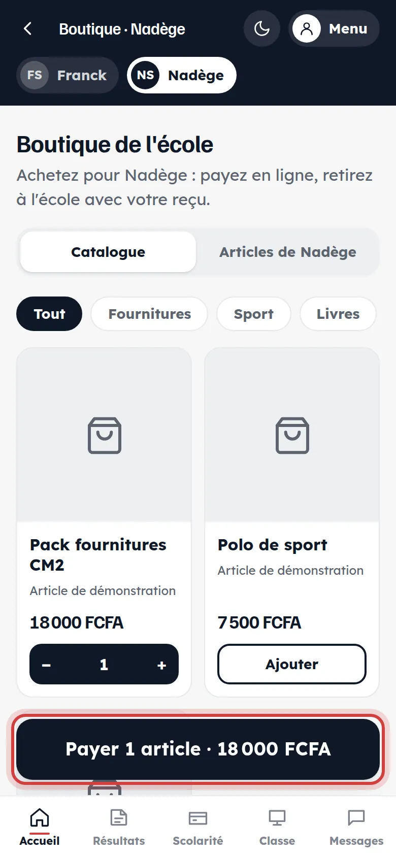 Bouton payer la commande