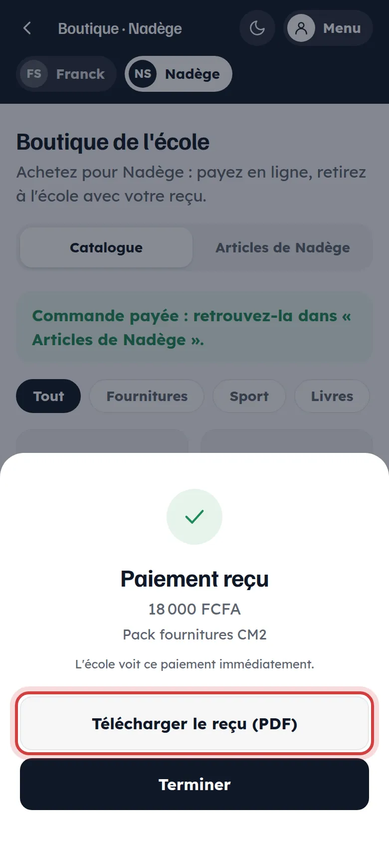 Paiement reçu