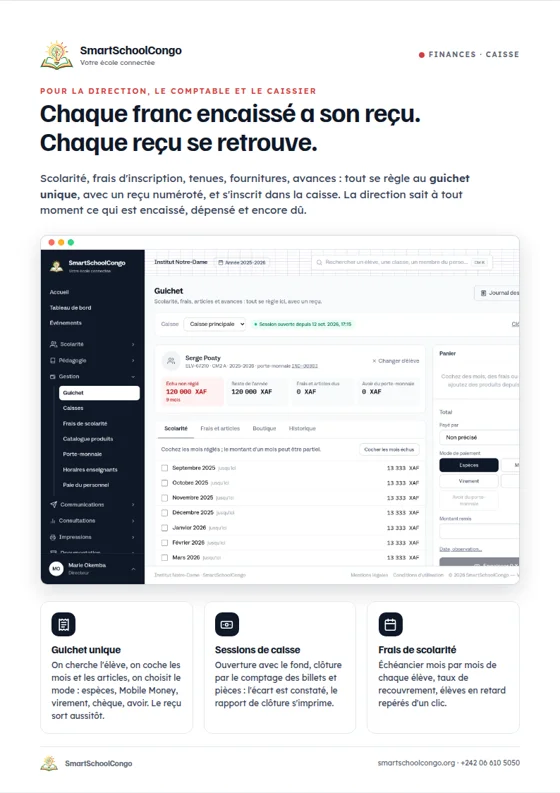 Aperçu de la plaquette finances et caisse