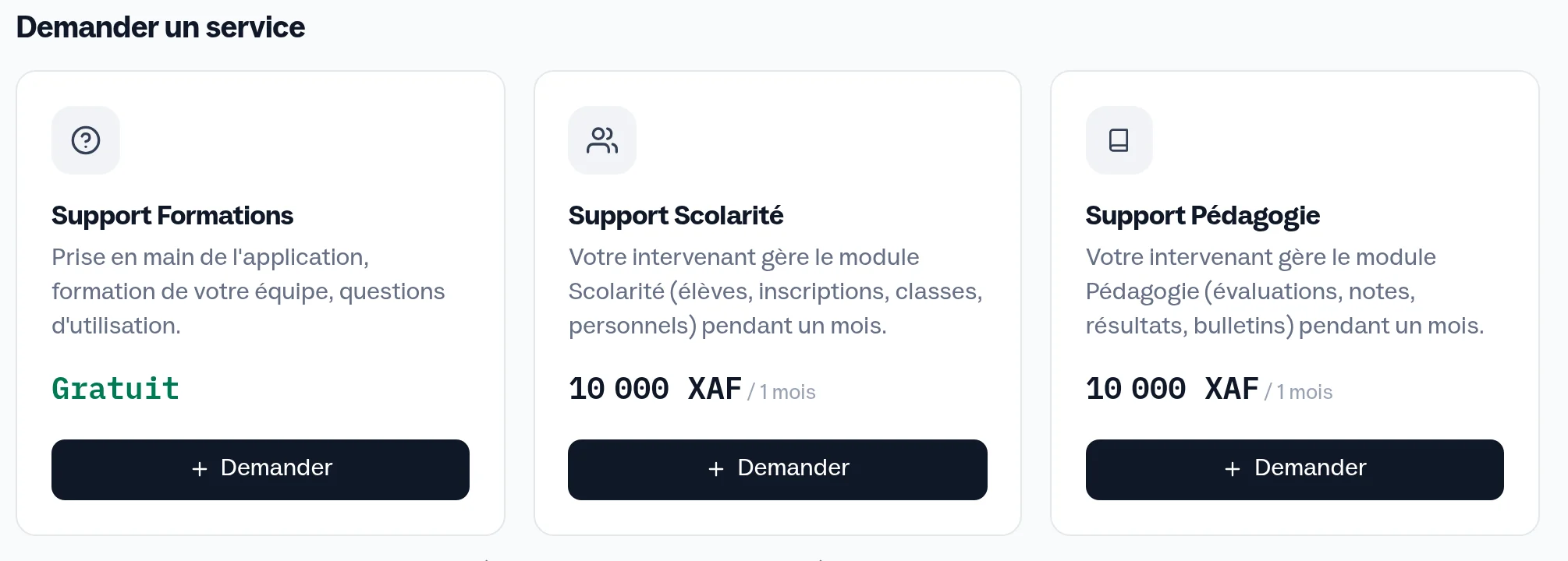 Page Support et services de l'école