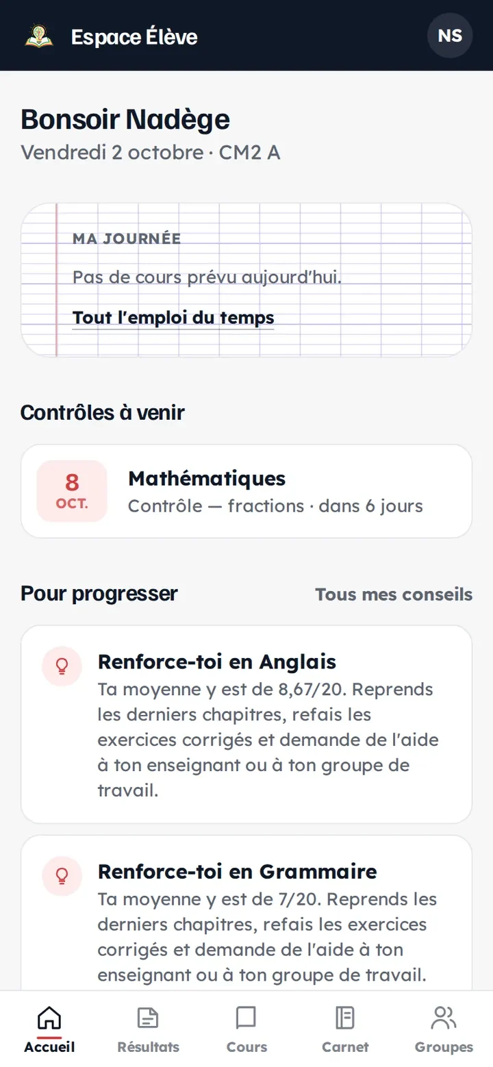 Accueil de l'Espace Élève