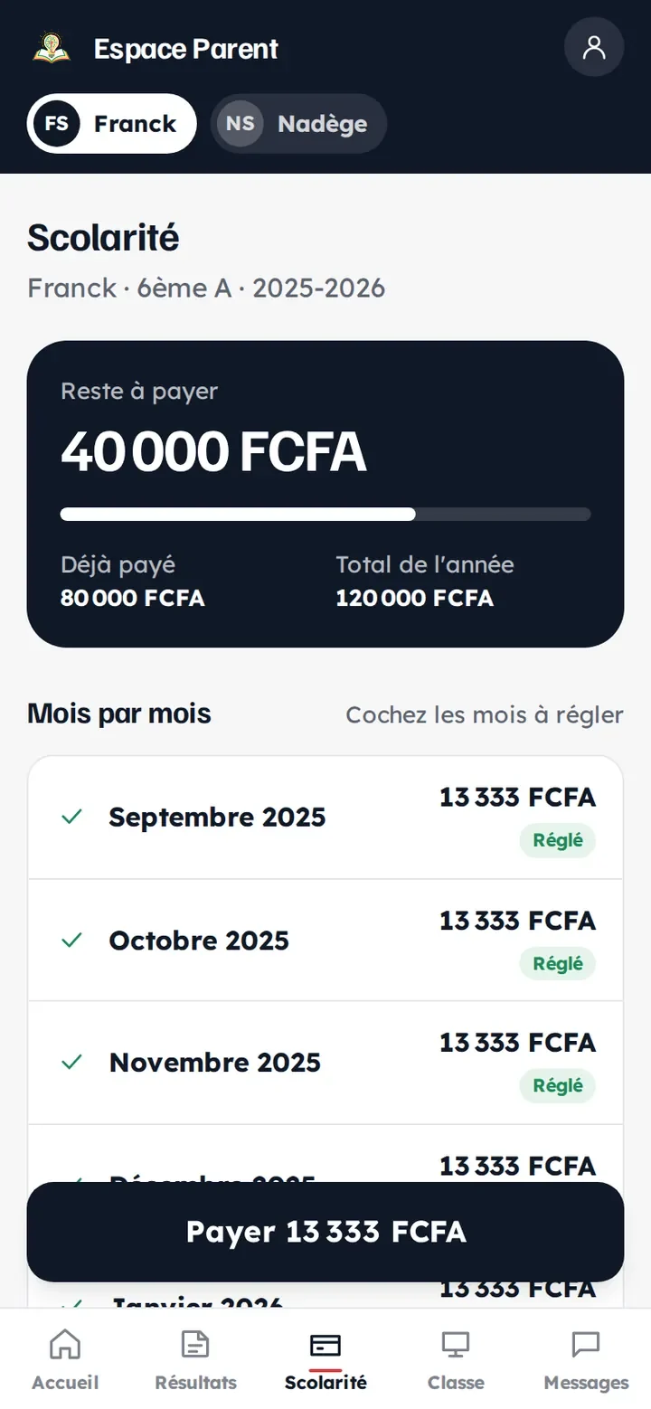 Scolarité dans l'Espace Parent